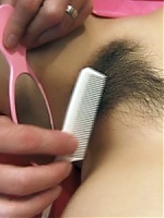 Slutty Japanese Yoko gets hairy pussy combed before getting screwed hard by her lover live
